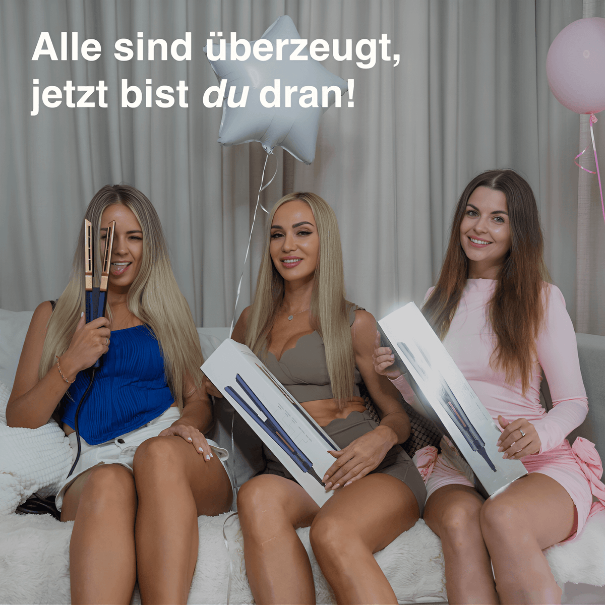 Frau stylt ihr Haar mit dem leichten Lucanu AeroGlide – mühelos von zuhause